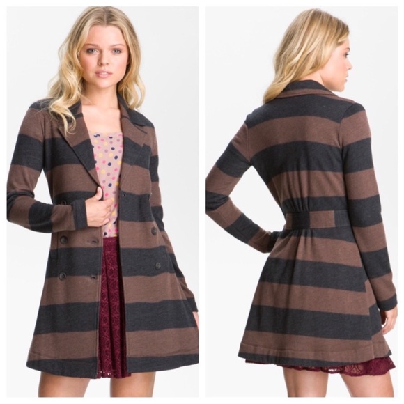 Splendid Cotton Striped Peacoat - black and brown - womens size XS - Picture 1 of 5
